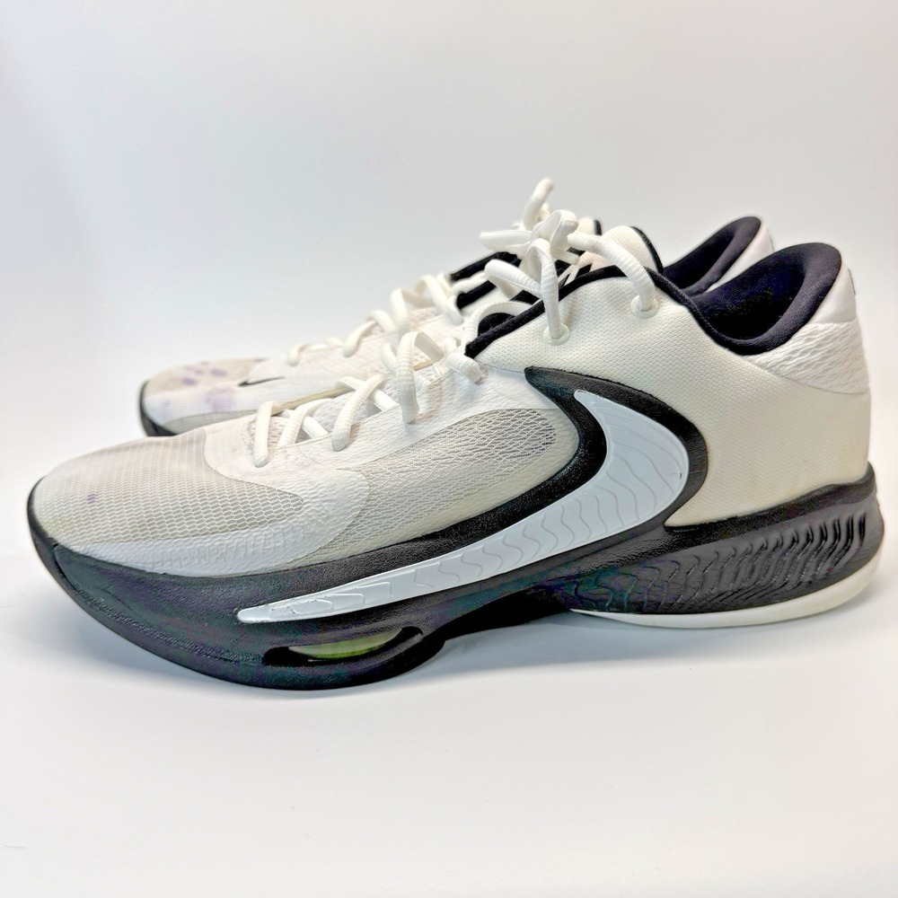 Nike Zoom Freak 4 TB White Black Men Basketball Shoes Men 13 D09679-100 STAINED